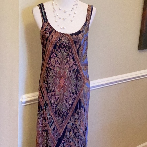 Johnny Was gorgeous double layer long slip dress, deep scoop neckline.Size L - Picture 2 of 8